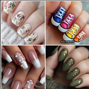 Stylish Nail Art Set with Floral and Sneaker Designs PICK ONE